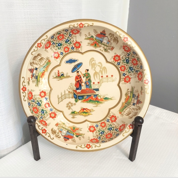 Vintage Daher Ware Metal Tray Asian Oriental Scene Decorated Plate England 1971 - Picture 1 of 8